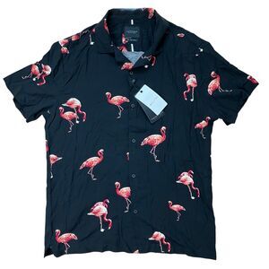 Cactus Man Ricky Singh Shirt Mens L Black Viscose Animal Print Short Sleeve New